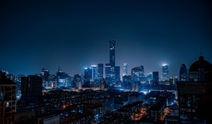 Preview wallpaper city, aerial view, buildings, night, lights, beijing, china