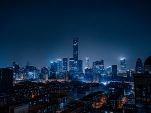 Preview wallpaper city, aerial view, buildings, night, lights, beijing, china