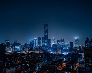 Preview wallpaper city, aerial view, buildings, night, lights, beijing, china