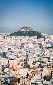 Preview wallpaper city, aerial view, buildings, mountain, athens, greece