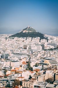 Preview wallpaper city, aerial view, buildings, mountain, athens, greece