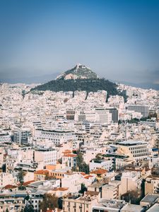 Preview wallpaper city, aerial view, buildings, mountain, athens, greece