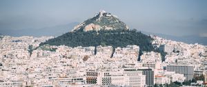 Preview wallpaper city, aerial view, buildings, mountain, athens, greece