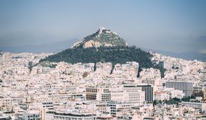 Preview wallpaper city, aerial view, buildings, mountain, athens, greece