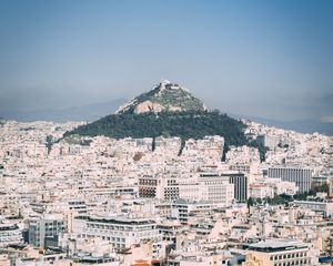 Preview wallpaper city, aerial view, buildings, mountain, athens, greece