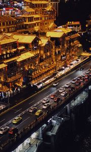 Preview wallpaper city, aerial view, buildings, architecture, road, cars