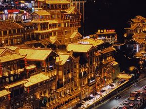 Preview wallpaper city, aerial view, buildings, architecture, road, cars