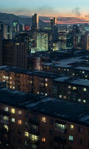 Preview wallpaper city, aerial view, buildings, cityscape, twilight