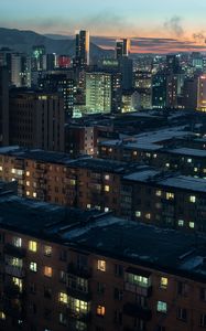 Preview wallpaper city, aerial view, buildings, cityscape, twilight