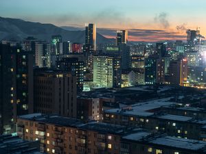 Preview wallpaper city, aerial view, buildings, cityscape, twilight