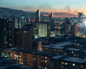 Preview wallpaper city, aerial view, buildings, cityscape, twilight