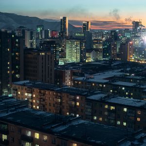 Preview wallpaper city, aerial view, buildings, cityscape, twilight