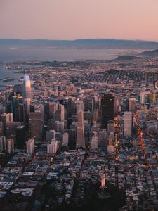 Preview wallpaper city, aerial view, buildings, twilight, cityscape