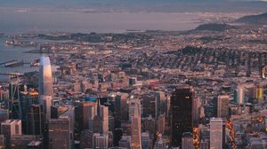 Preview wallpaper city, aerial view, buildings, twilight, cityscape