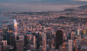 Preview wallpaper city, aerial view, buildings, twilight, cityscape