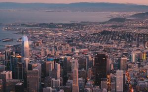 Preview wallpaper city, aerial view, buildings, twilight, cityscape