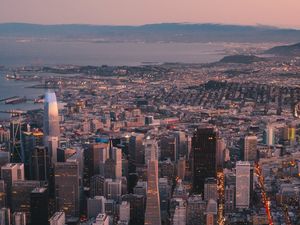 Preview wallpaper city, aerial view, buildings, twilight, cityscape