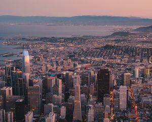 Preview wallpaper city, aerial view, buildings, twilight, cityscape