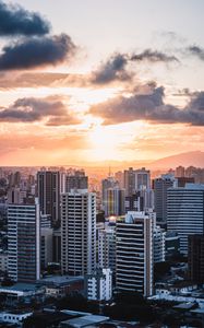 Preview wallpaper city, aerial view, buildings, sunset