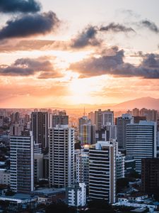 Preview wallpaper city, aerial view, buildings, sunset
