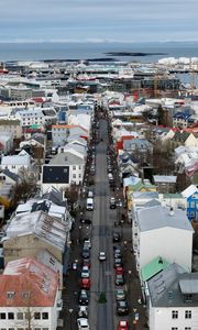 Preview wallpaper city, aerial view, buildings, road, cityscape