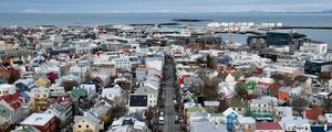 Preview wallpaper city, aerial view, buildings, road, cityscape