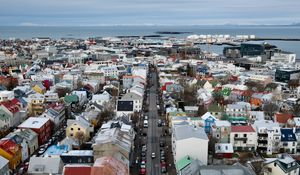 Preview wallpaper city, aerial view, buildings, road, cityscape