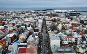 Preview wallpaper city, aerial view, buildings, road, cityscape