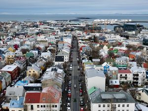 Preview wallpaper city, aerial view, buildings, road, cityscape