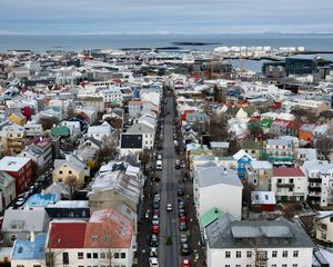 Preview wallpaper city, aerial view, buildings, road, cityscape