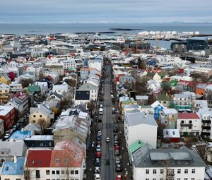 Preview wallpaper city, aerial view, buildings, road, cityscape