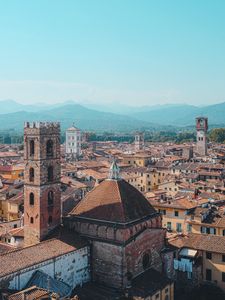 Preview wallpaper city, aerial view, buildings, towers, roofs, architecture