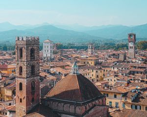 Preview wallpaper city, aerial view, buildings, towers, roofs, architecture