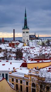 Preview wallpaper city, aerial view, buildings, cityscape, snow, winter