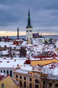 Preview wallpaper city, aerial view, buildings, cityscape, snow, winter