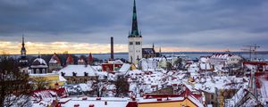 Preview wallpaper city, aerial view, buildings, cityscape, snow, winter
