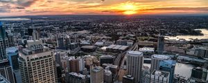 Preview wallpaper city, aerial view, buildings, cityscape, sunset