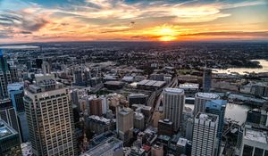 Preview wallpaper city, aerial view, buildings, cityscape, sunset