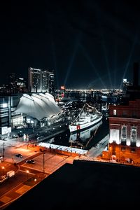 Preview wallpaper city, aerial view, buildings, ship, pier, night, lights