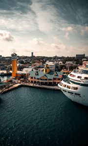 Preview wallpaper city, aerial view, buildings, ship, river