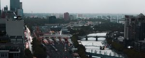 Preview wallpaper city, aerial view, buildings, road, river