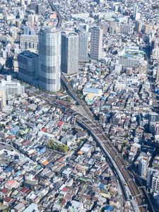 Preview wallpaper city, aerial view, buildings, road