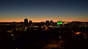 Preview wallpaper city, aerial view, buildings, lights, twilight, dark