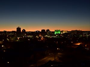 Preview wallpaper city, aerial view, buildings, lights, twilight, dark