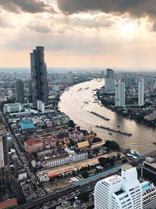 Preview wallpaper city, aerial view, buildings, river, skyline, bangkok