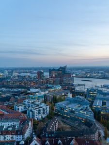 Preview wallpaper city, aerial view, buildings, twilight