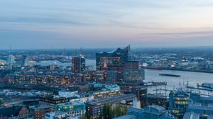 Preview wallpaper city, aerial view, buildings, twilight