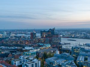 Preview wallpaper city, aerial view, buildings, twilight