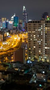 Preview wallpaper city, aerial view, buildings, road, lights