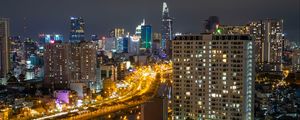 Preview wallpaper city, aerial view, buildings, road, lights